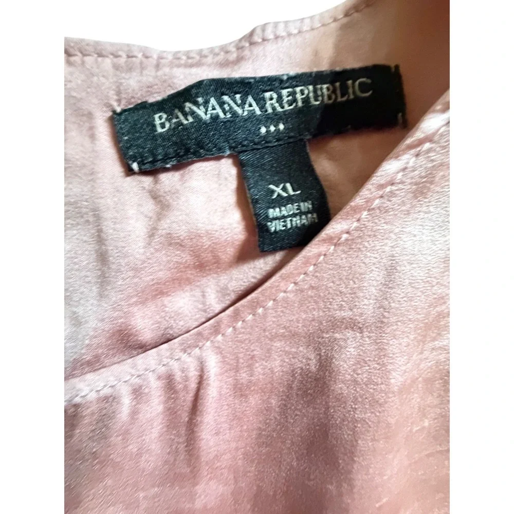 Banana Republic Womens Pink Short Puff Sleeve Gathered Babydoll Blouse Top‎ M